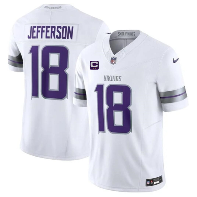 Men's Minnesota Vikings #18 Justin Jefferson White 2024 F.U.S.E. With 2-Star C Patch Winter Warrior Limited Stitched Jersey